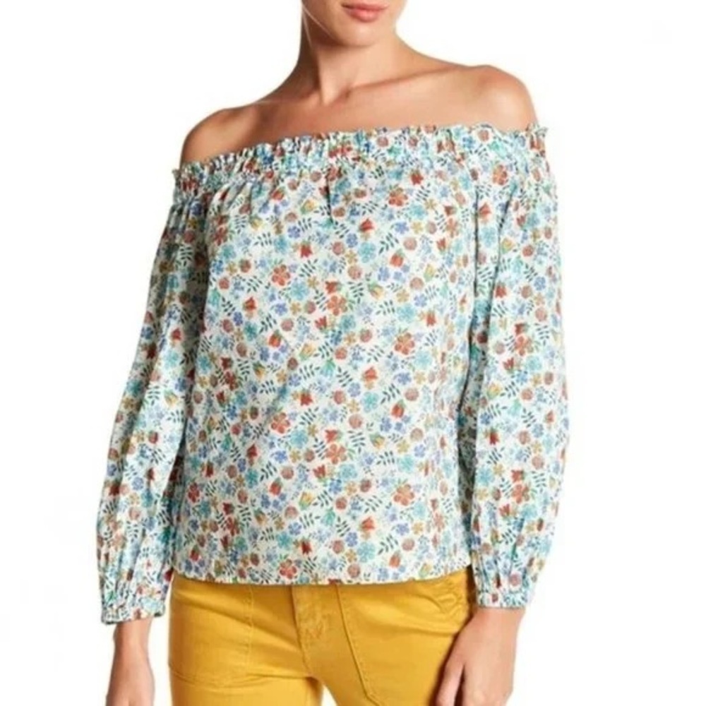 J. Crew Liberty Size 6 Off Shoulder Blouse Floral Cotton Edenham Boho Country